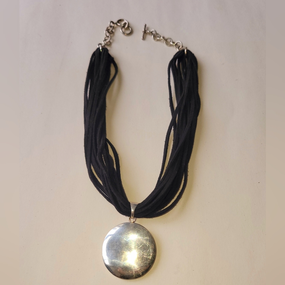 Silpada Black Suede Necklace w/Sterling Sterling Silver Disc Pendant